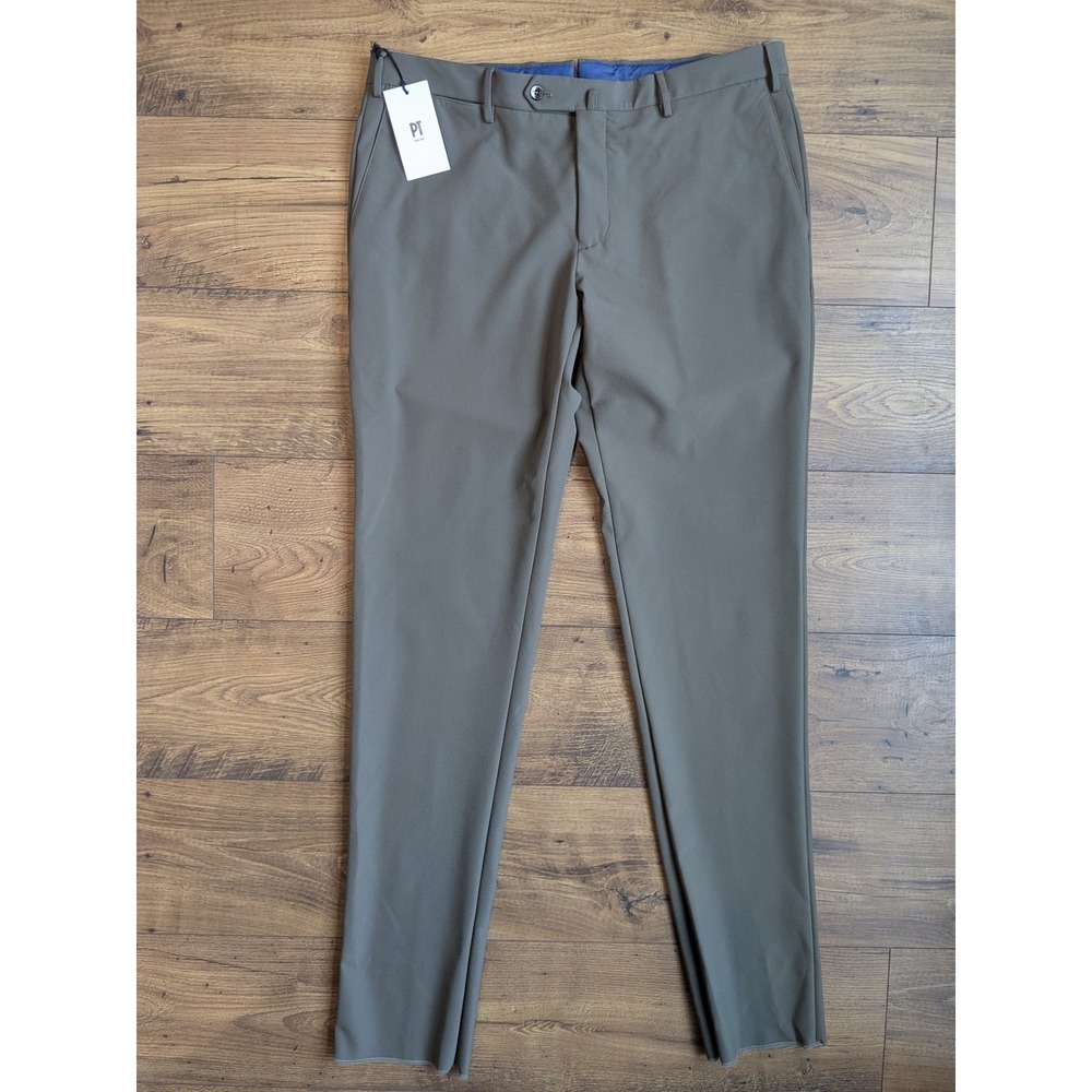 NWT PT Torino Men's Slim Fit Taupe Kinetic Stretch Dress Pants 54/US 36 Unhemmed